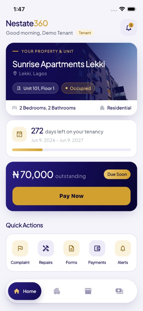 Nestate360 home screen